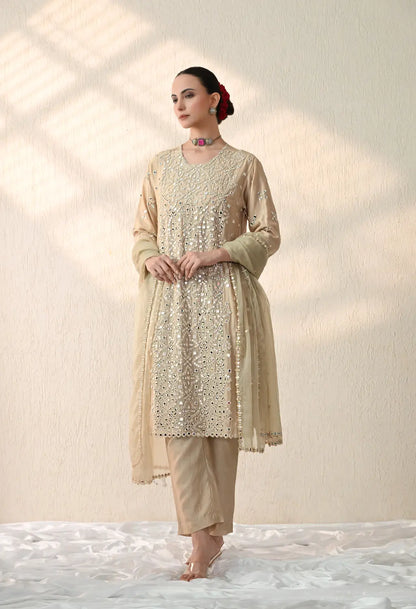Beige Mirror Kurta Set