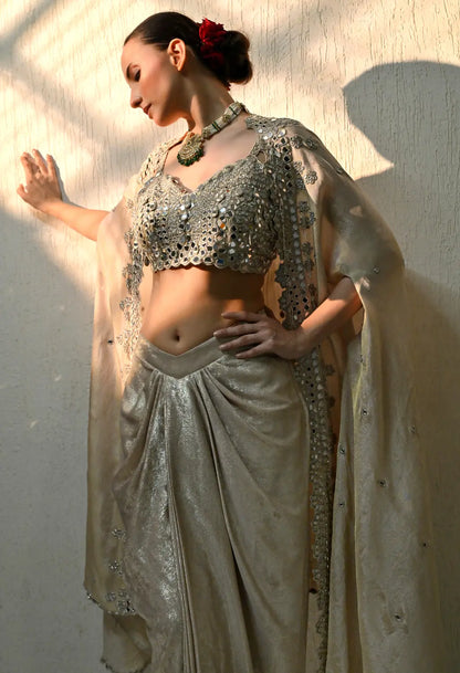 Three Piece Dhoti Cape Set