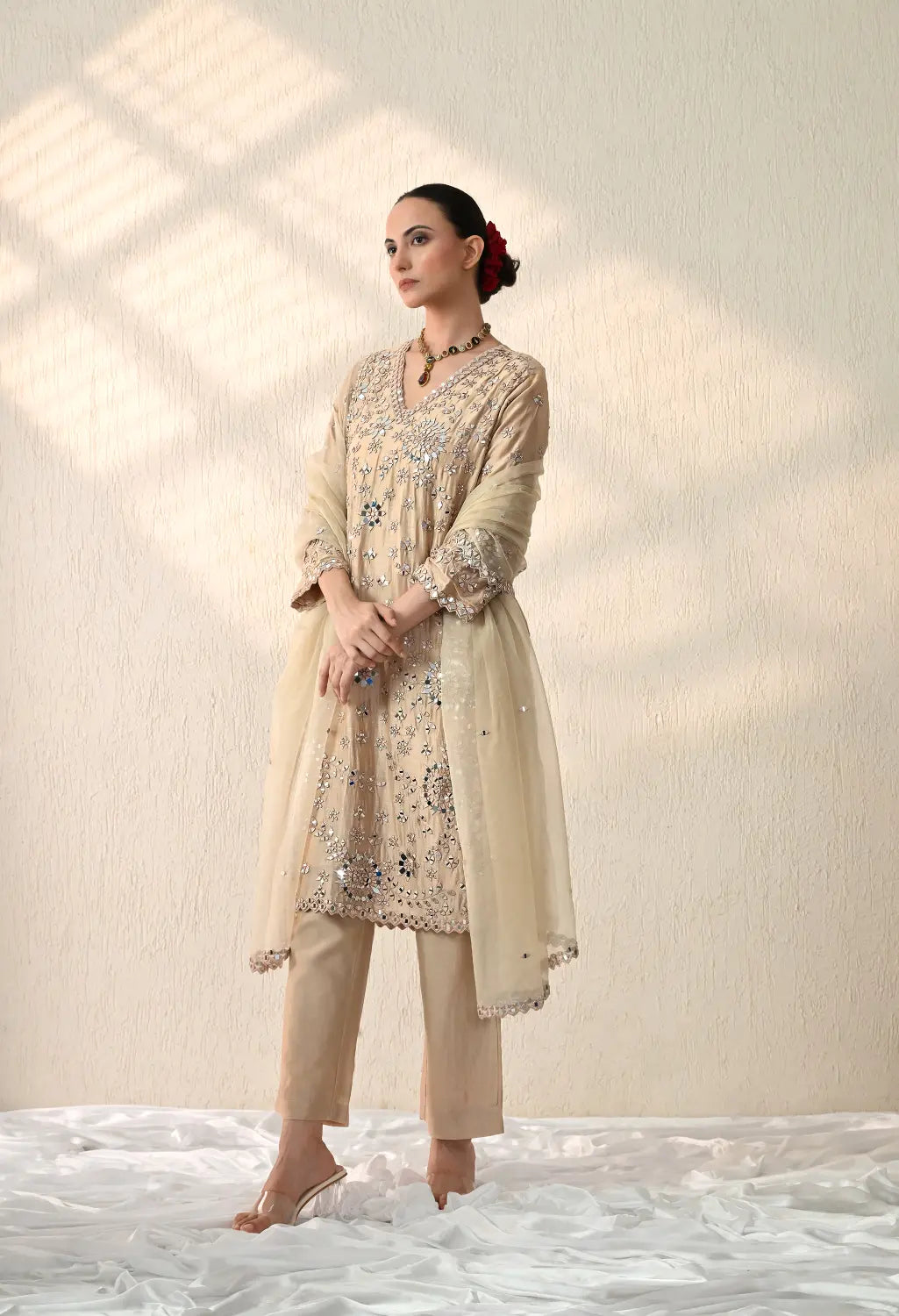 Beige Mirror Kurta Set