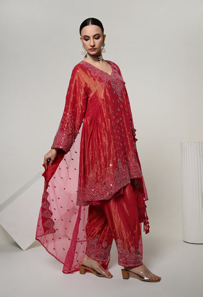 Coral Patiala Mirror Work Set