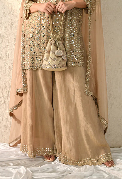 Dark Beige Mirror Kurta Sharara Set
