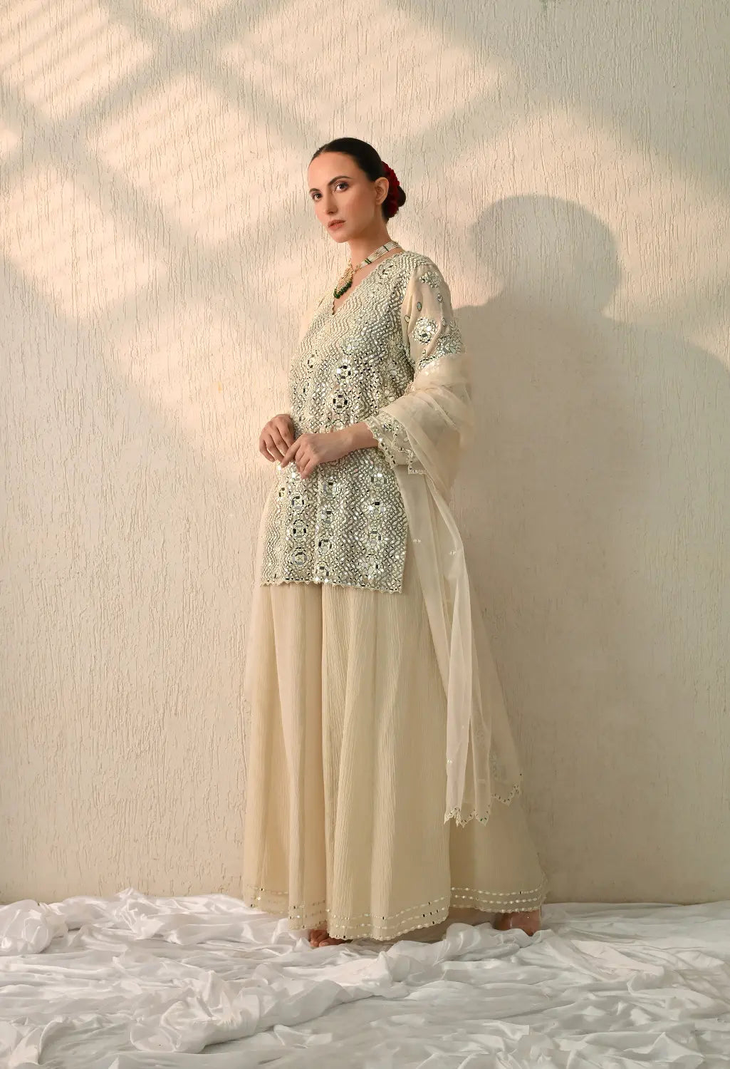 Ivory Mirror Sharara Set