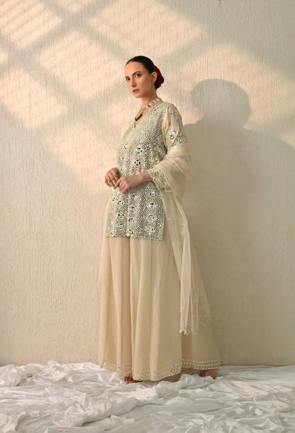 Ivory Mirror Sharara Set