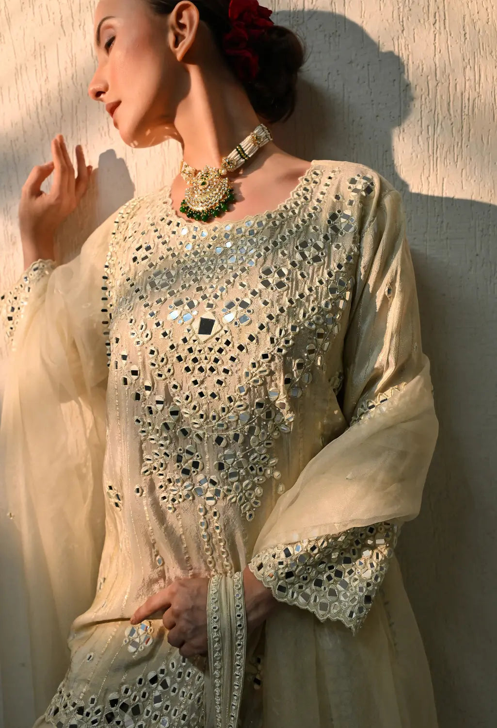 Ivory Short Mirror Kurta Sharara Set