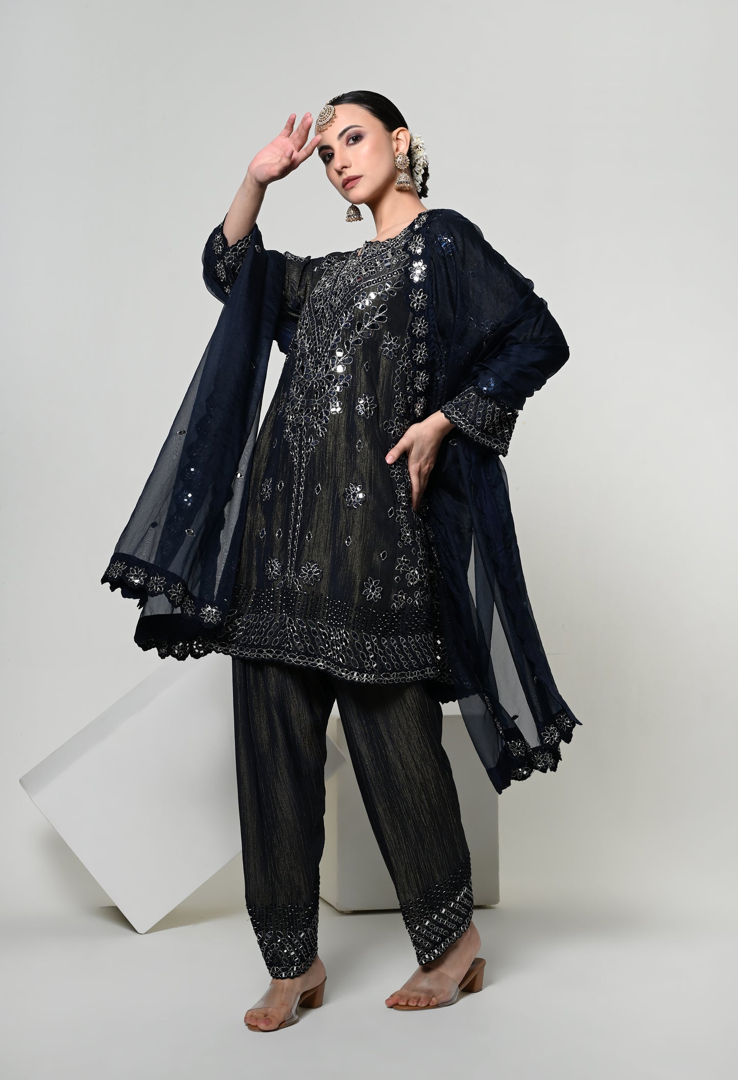 Imperial Blue Classic Mirror Work Kurta Set