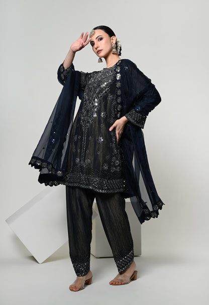 Imperial Blue Classic Mirror Work Kurta Set