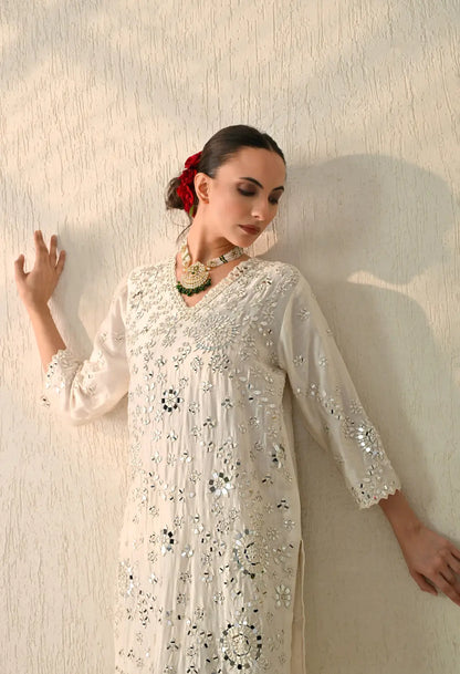 White Mirror Kurta Set