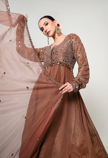Indian Tan Ceremonial Anarkali Set
