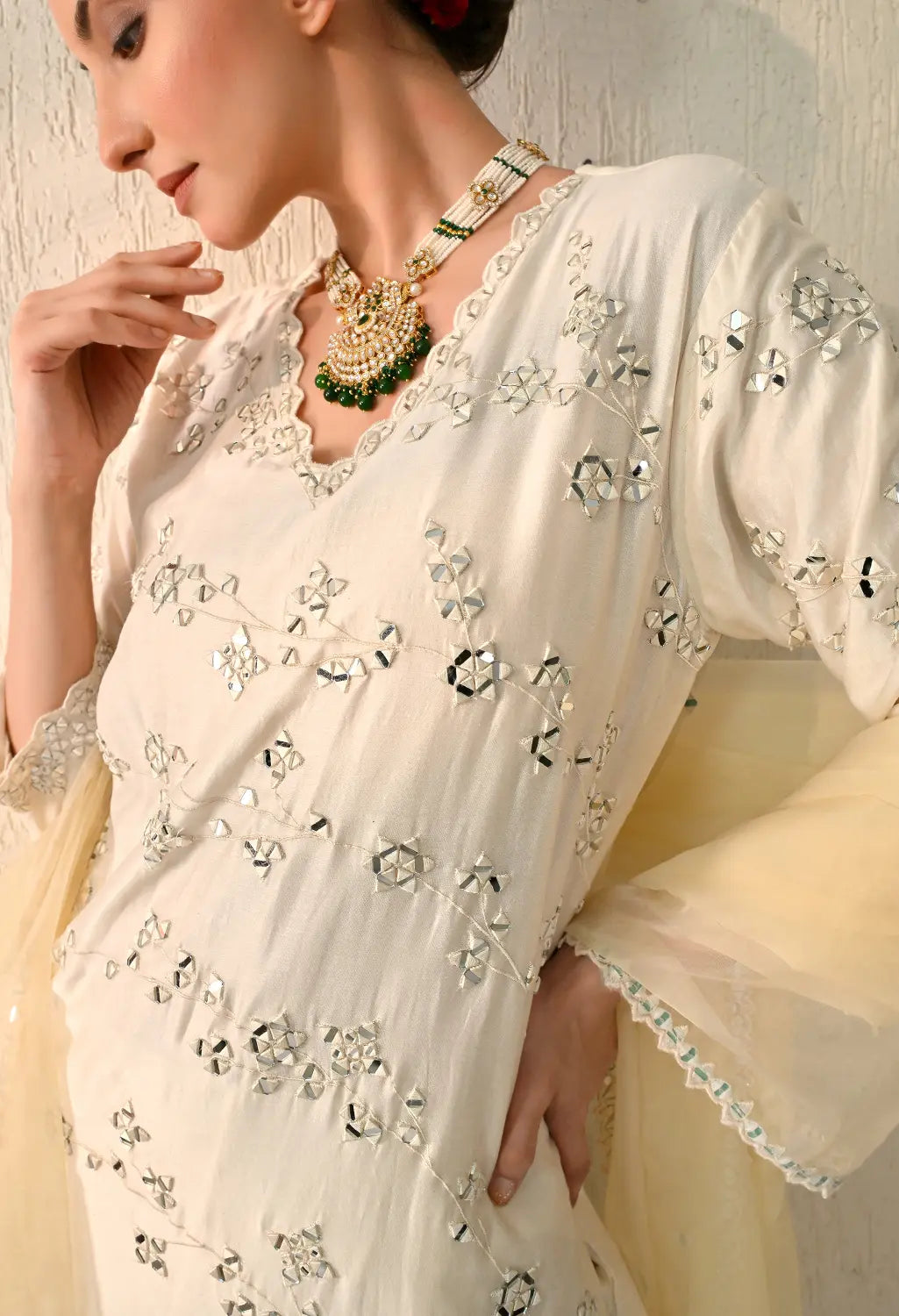 White Mirror Kurta Set