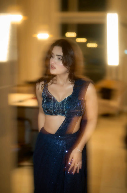 Navy Blue Mesh Saree