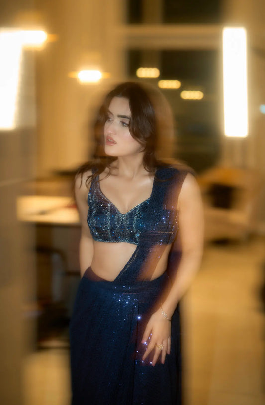 Navy Blue Mesh Saree