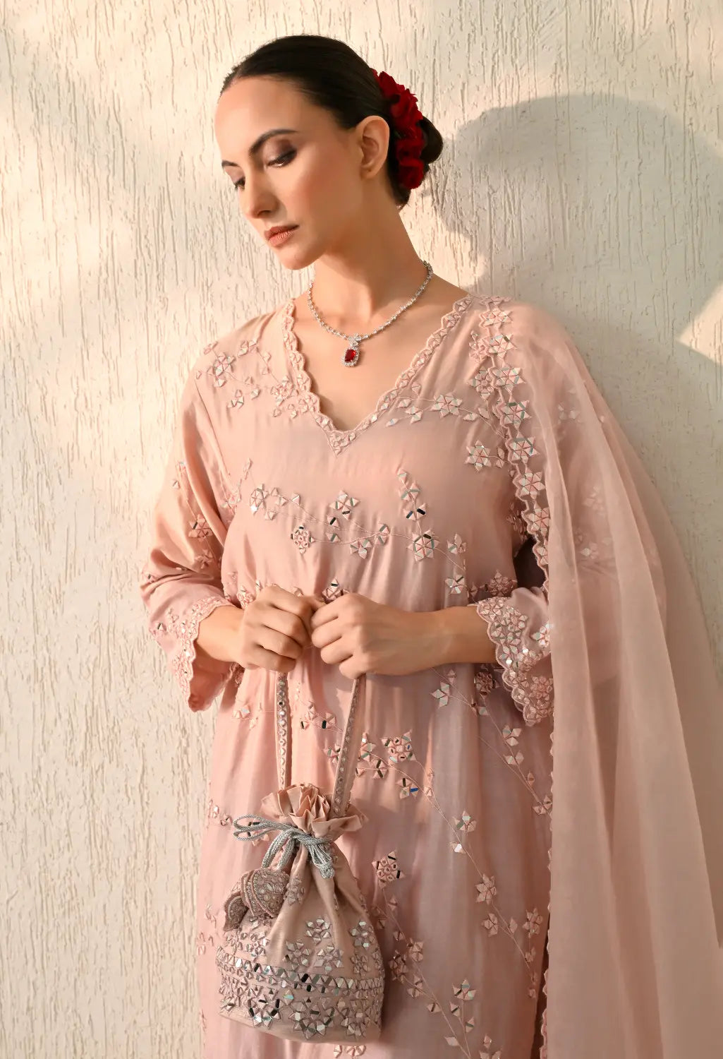 Peach Mirror Kurta Set