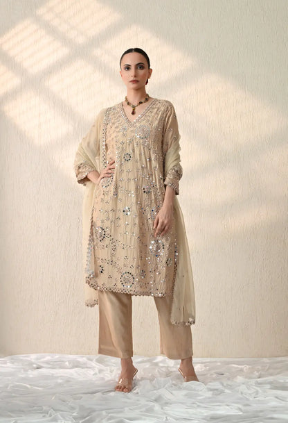 Beige Mirror Kurta Set