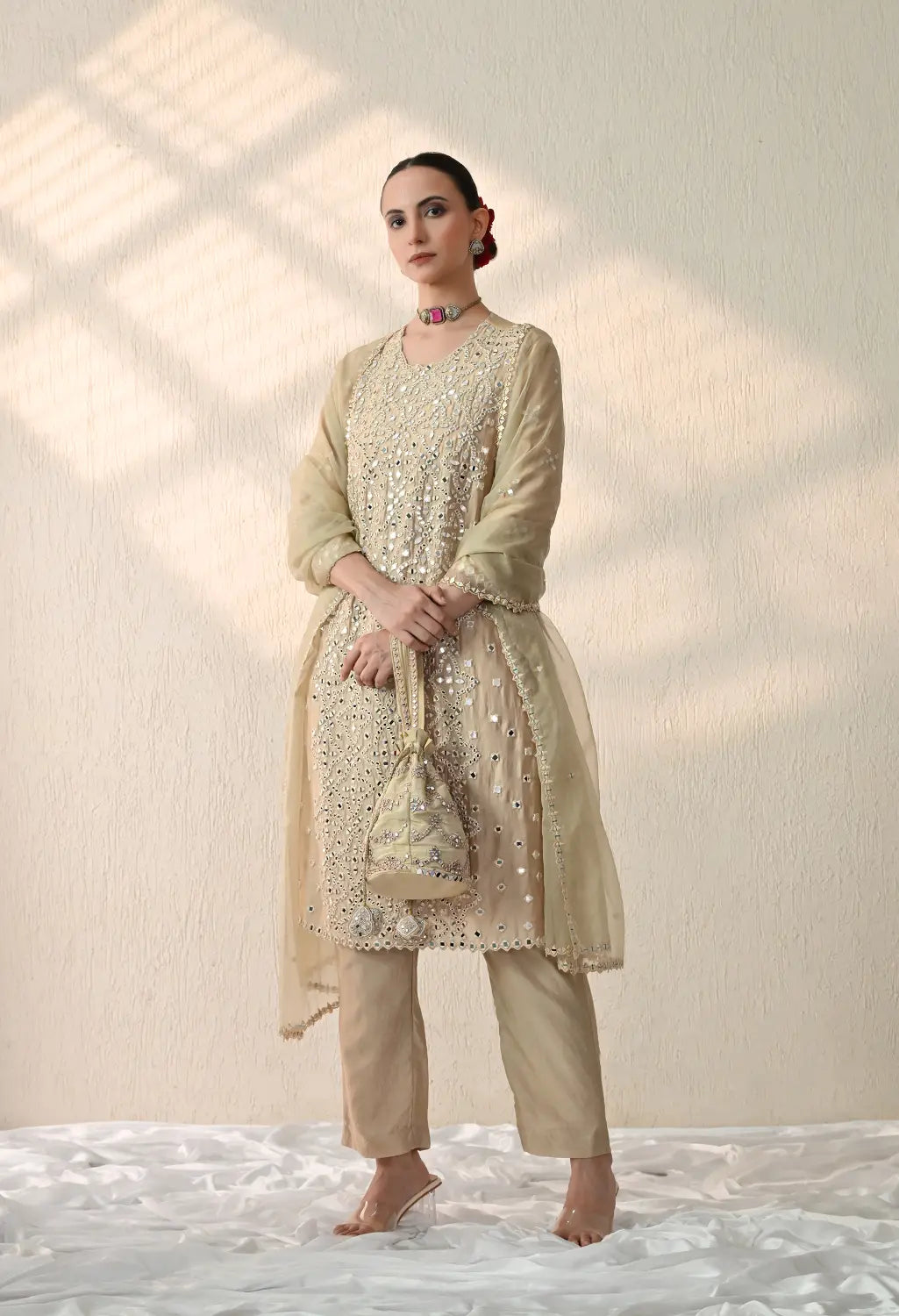 Beige Mirror Kurta Set