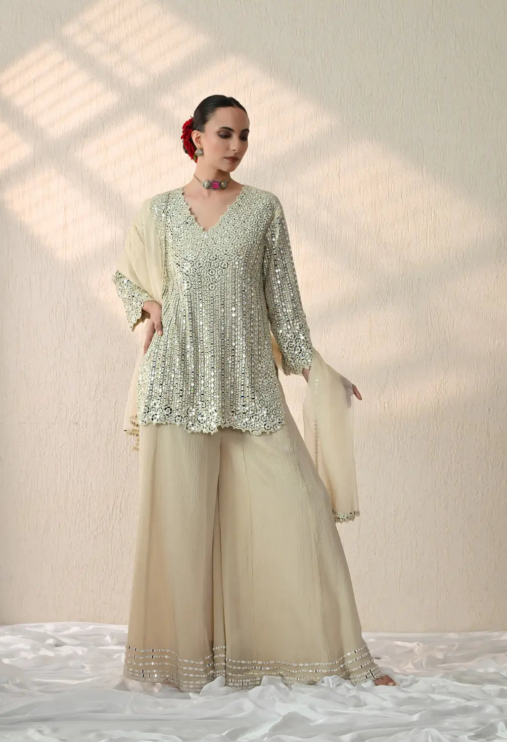 Beige Mirror Kurta Set