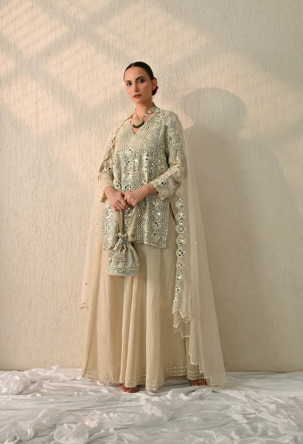 Ivory Mirror Sharara Set