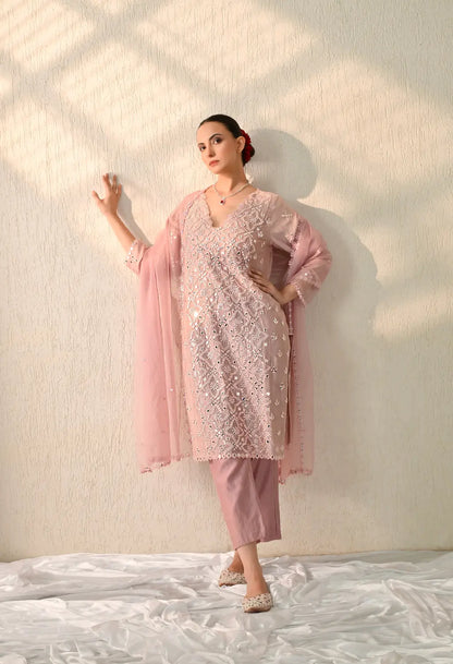 Peach Mirror Kurta Set