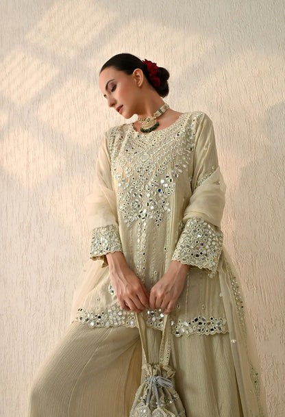 Ivory Short Mirror Kurta Sharara Set