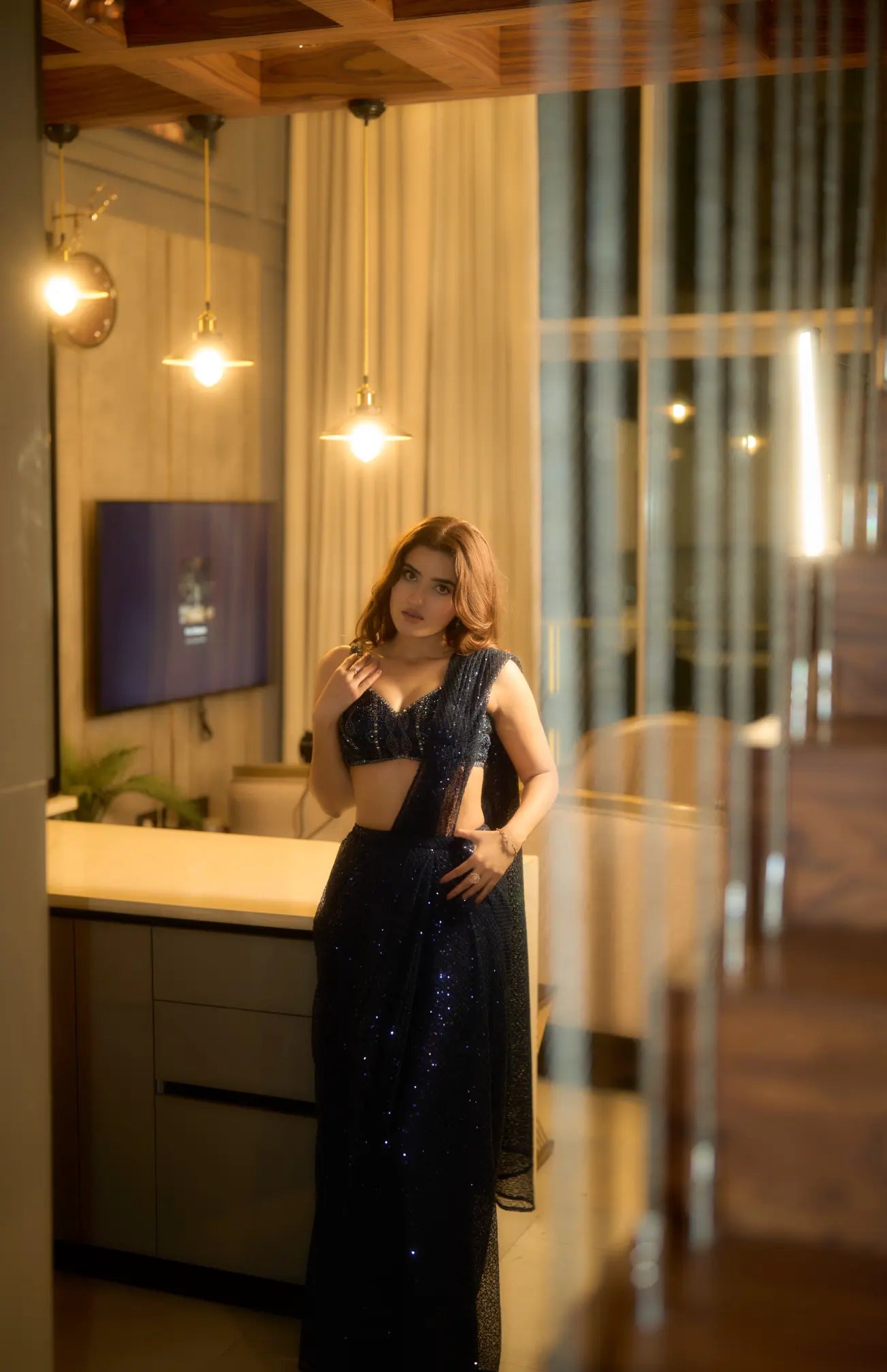 Navy Blue Mesh Saree