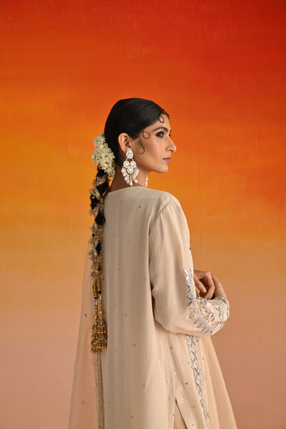 Beige Crepe Hand Embroidered Kurta Set
