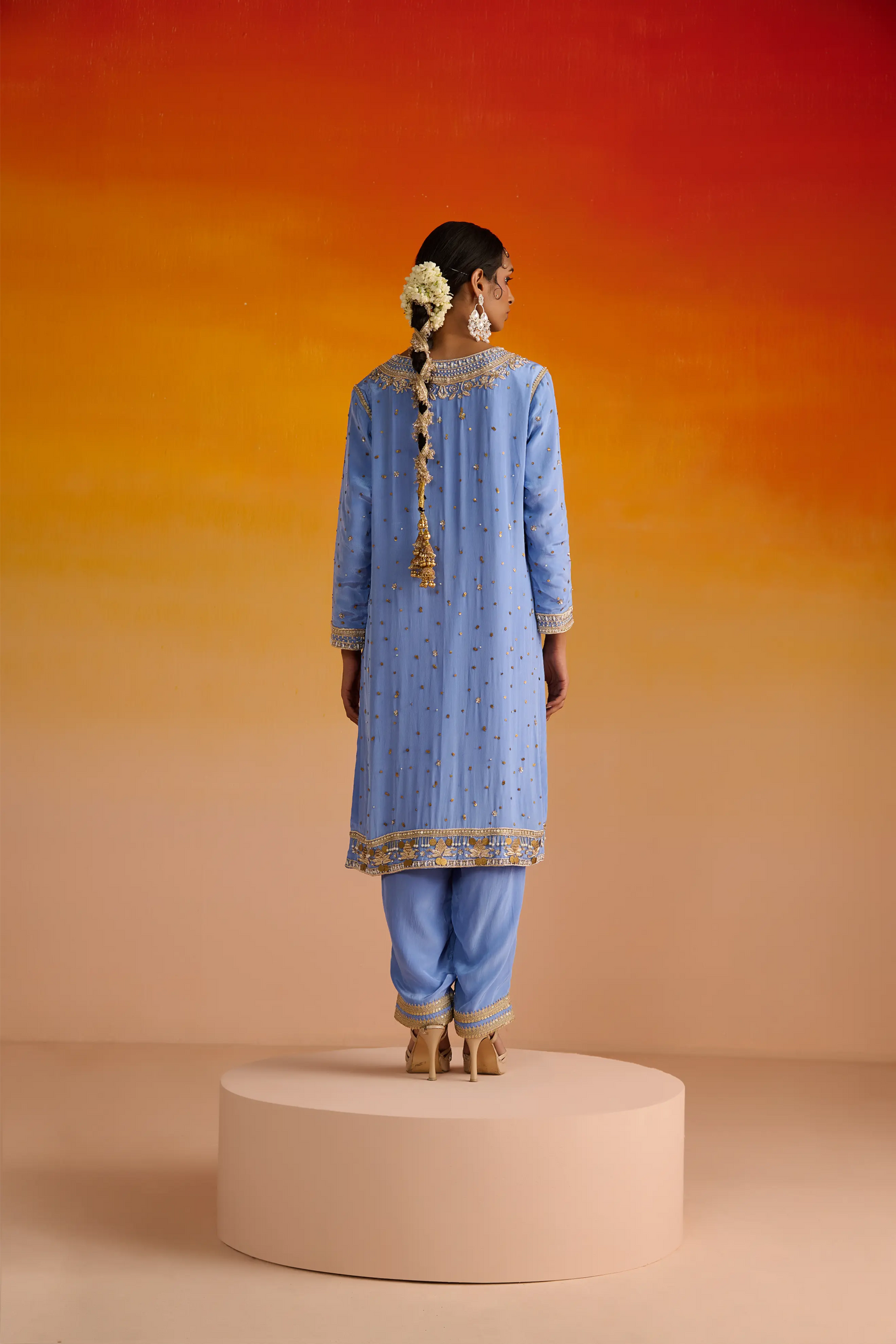 Blue Crepe Hand Embroidered Kurta Set