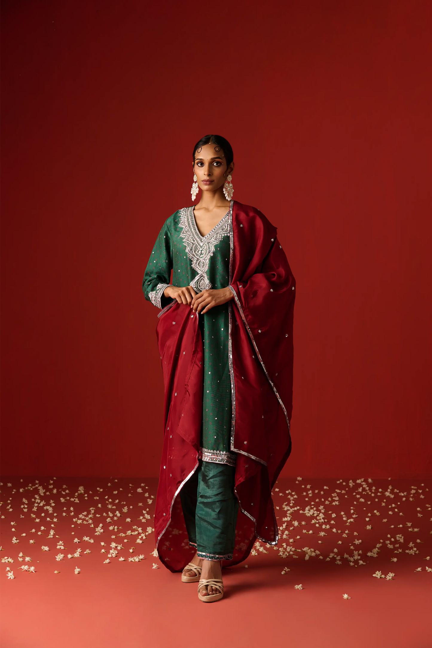 Green Chanderi Silk Hand Embroidered & Printed Kurta Set