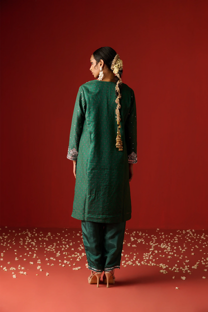 Green Chanderi Silk Hand Embroidered & Printed Kurta Set