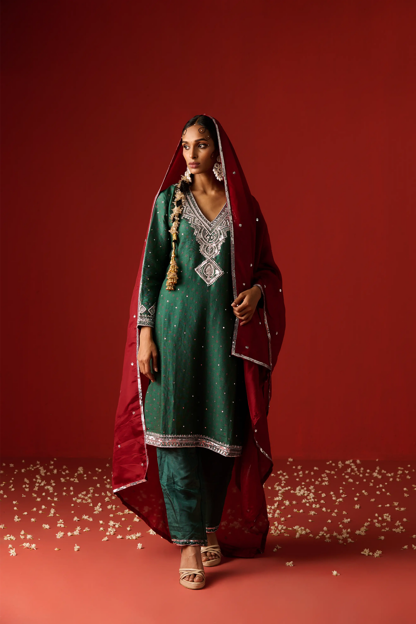 Green Chanderi Silk Hand Embroidered & Printed Kurta Set