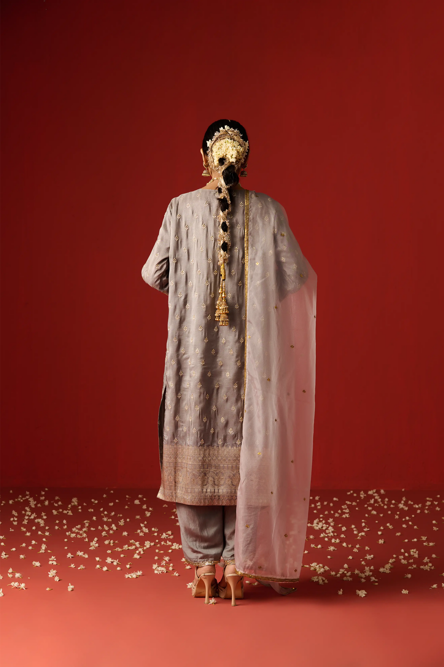 Grey Cotton Silk Hand Embroidered Kurta Set