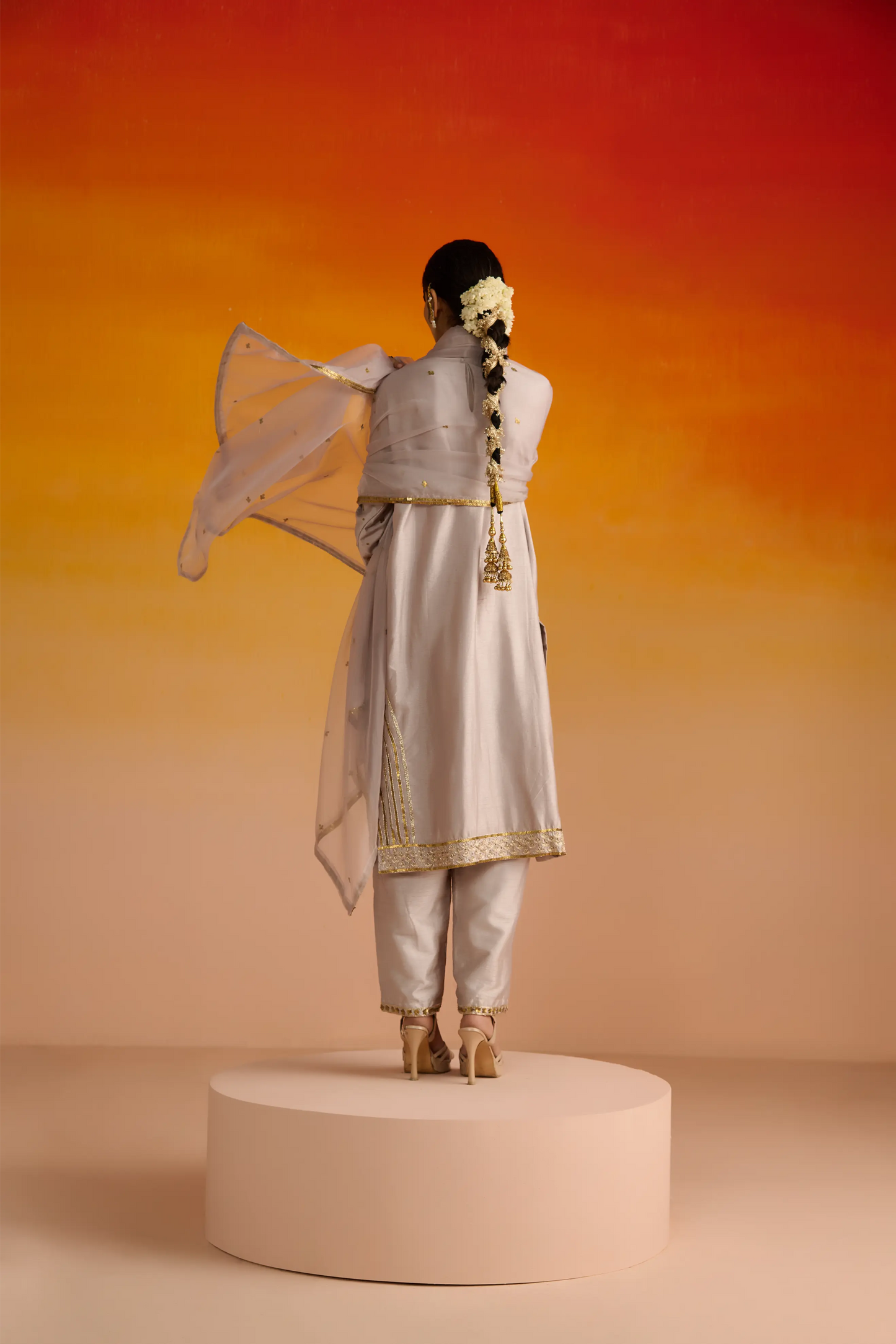 Grey Raw Silk Hand Embroidered Kurta Set