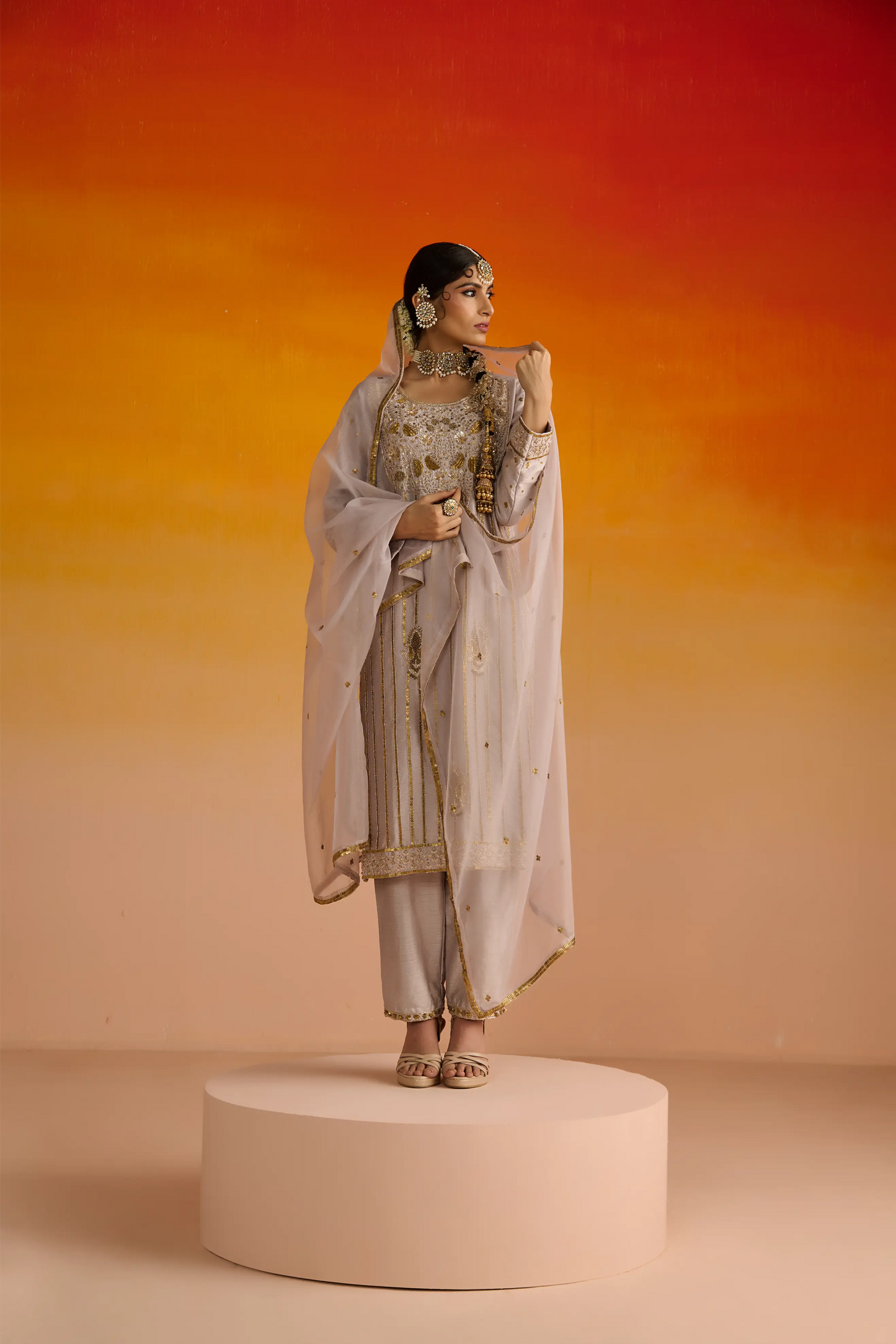 Grey Raw Silk Hand Embroidered Kurta Set