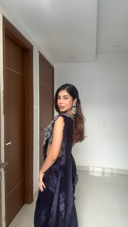 Navy Blue Mirror Work Saree