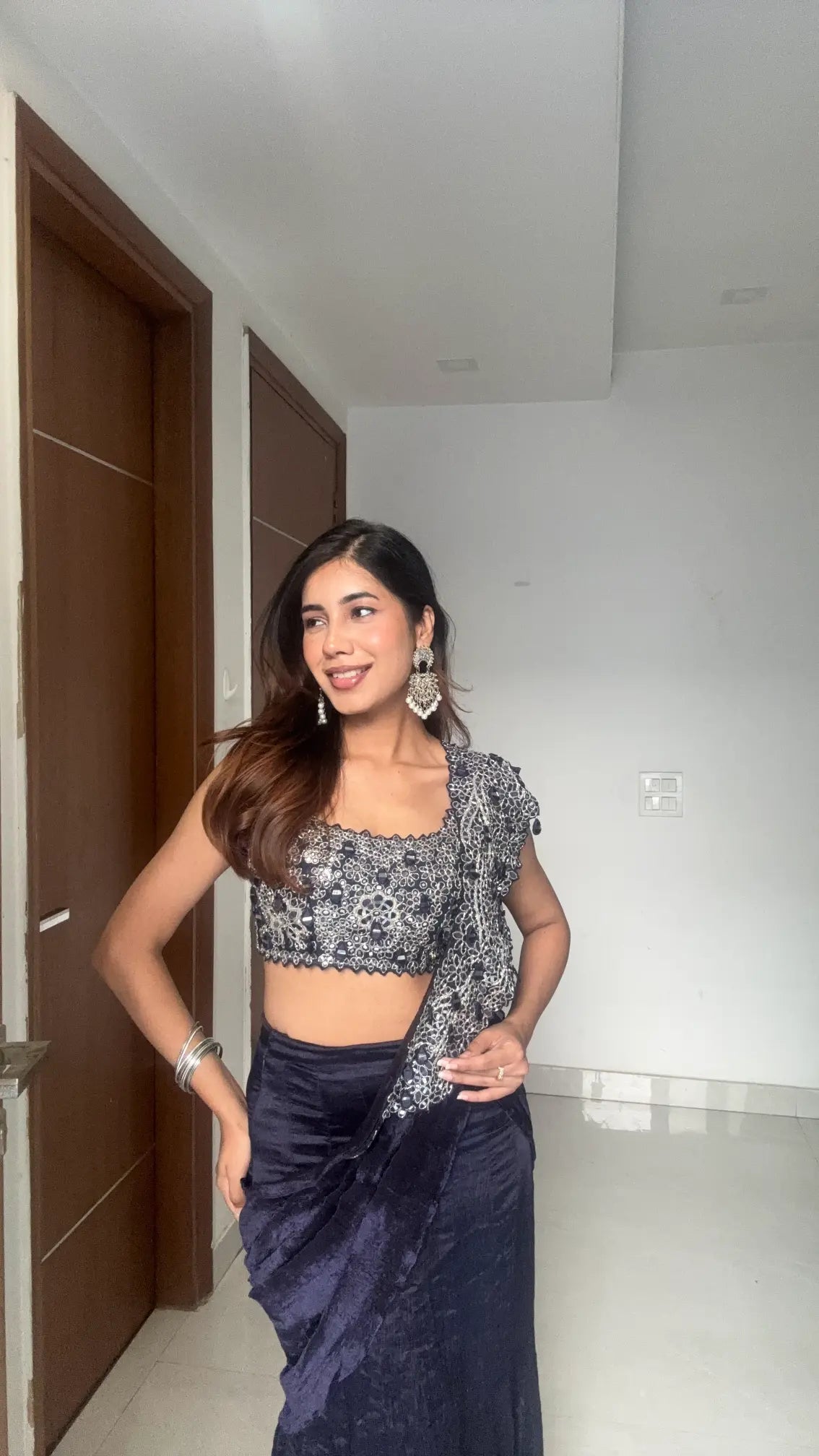 Navy Blue Mirror Work Saree