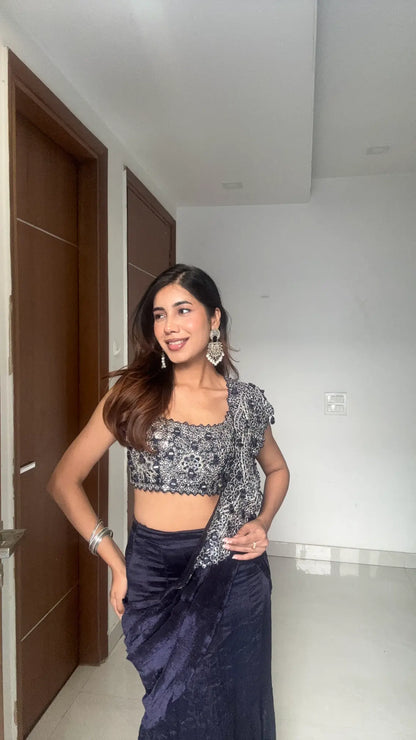 Navy Blue Mirror Work Saree