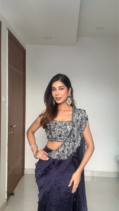 Navy Blue Mirror Work Saree