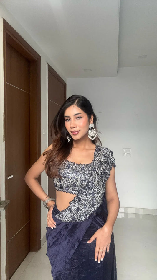 Navy Blue Mirror Work Saree