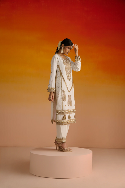 Ivory Crepe Hand Embroidered Kurta Set