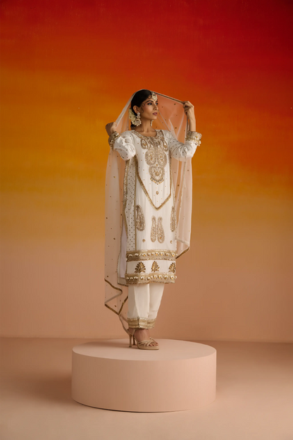 Ivory Crepe Hand Embroidered Kurta Set