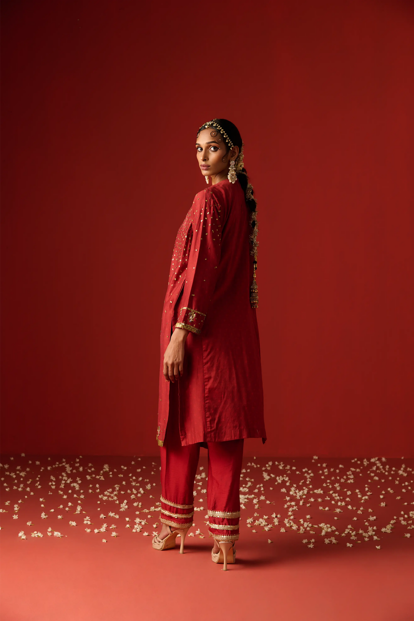 Maroon Chanderi Silk Hand Embroidered & Printed Kurta Set