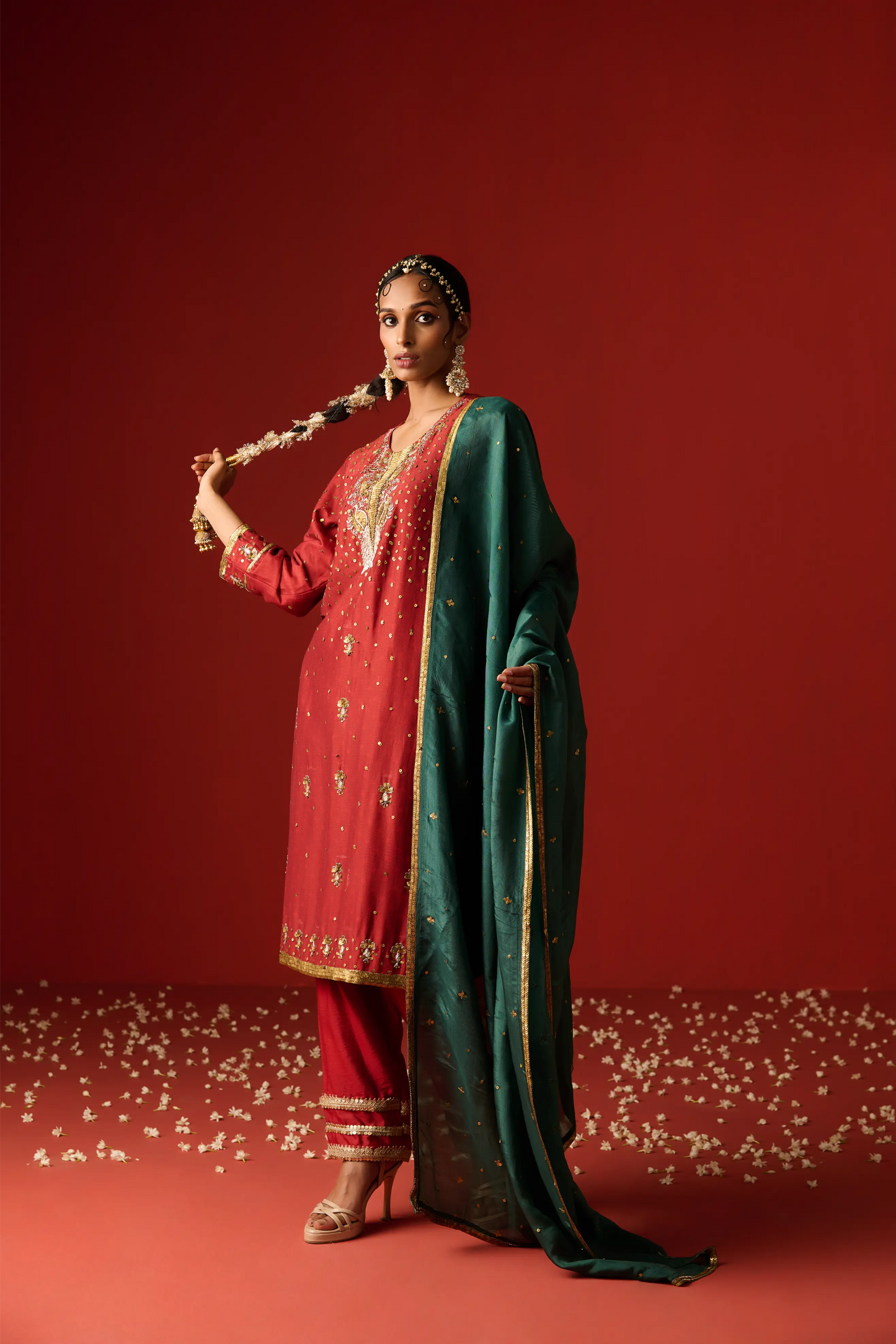 Maroon Chanderi Silk Hand Embroidered & Printed Kurta Set