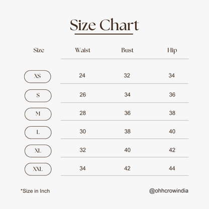 Ohh Crow India Size Chart