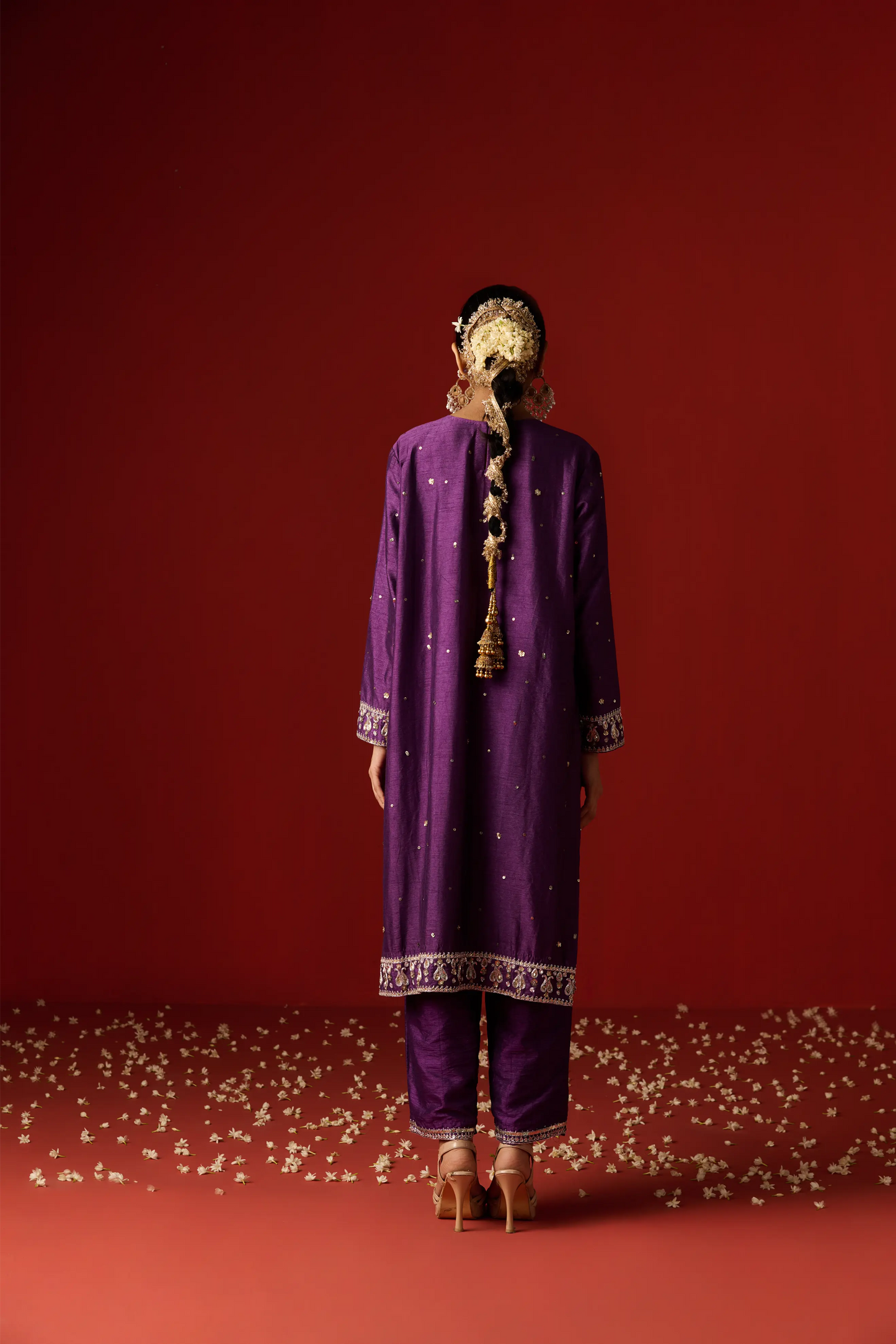 Purple Raw Silk Hand Embroidered Kurta Set