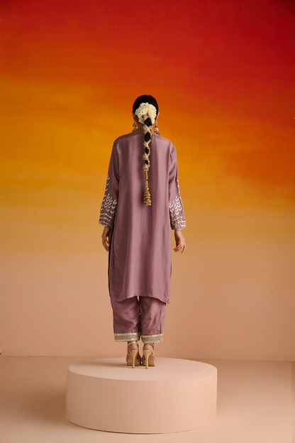 Purple Opara Silk Hand Embroidered Kurta Set
