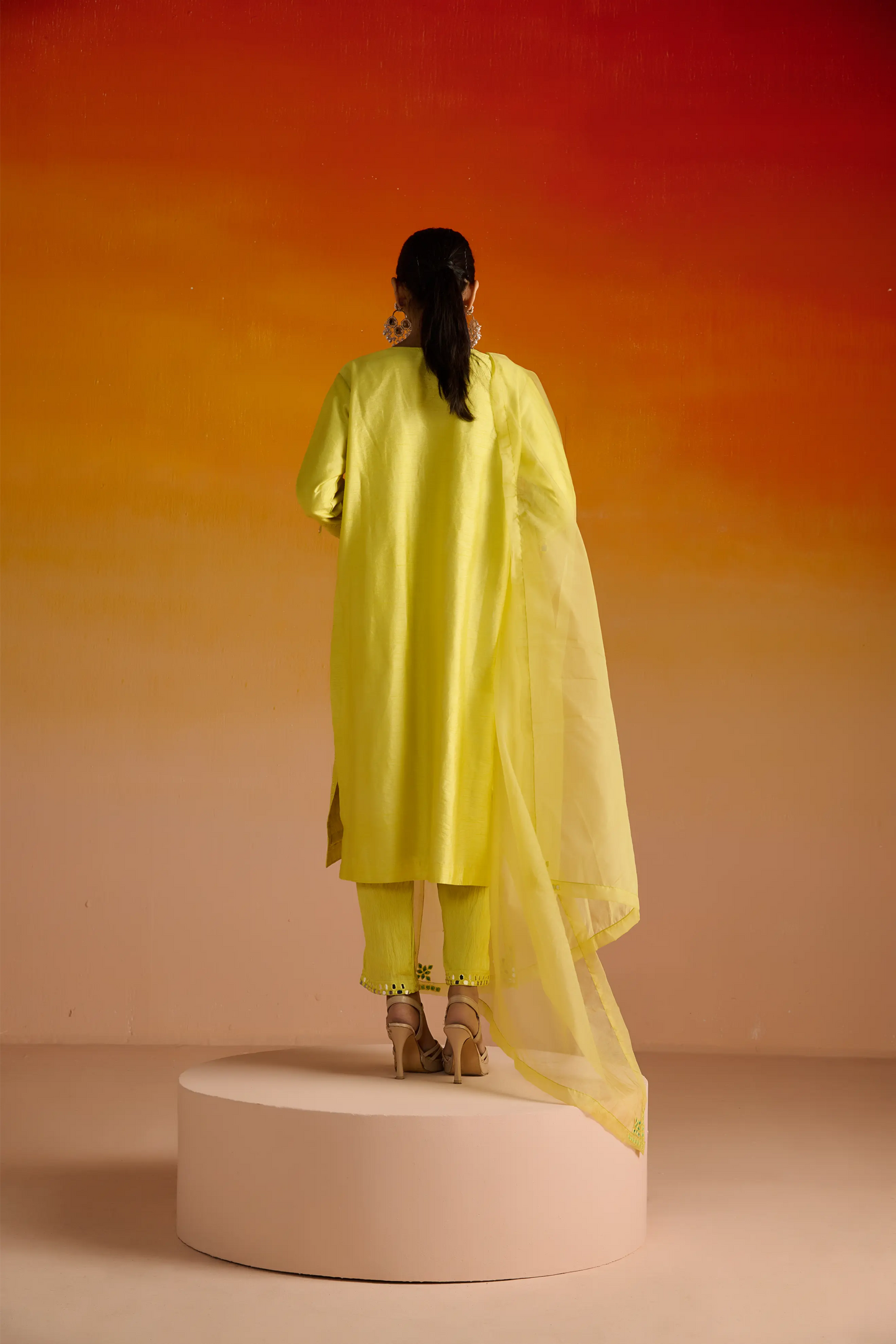 Yellow Raw Silk Mirror Hand Embroidered Kurta Set